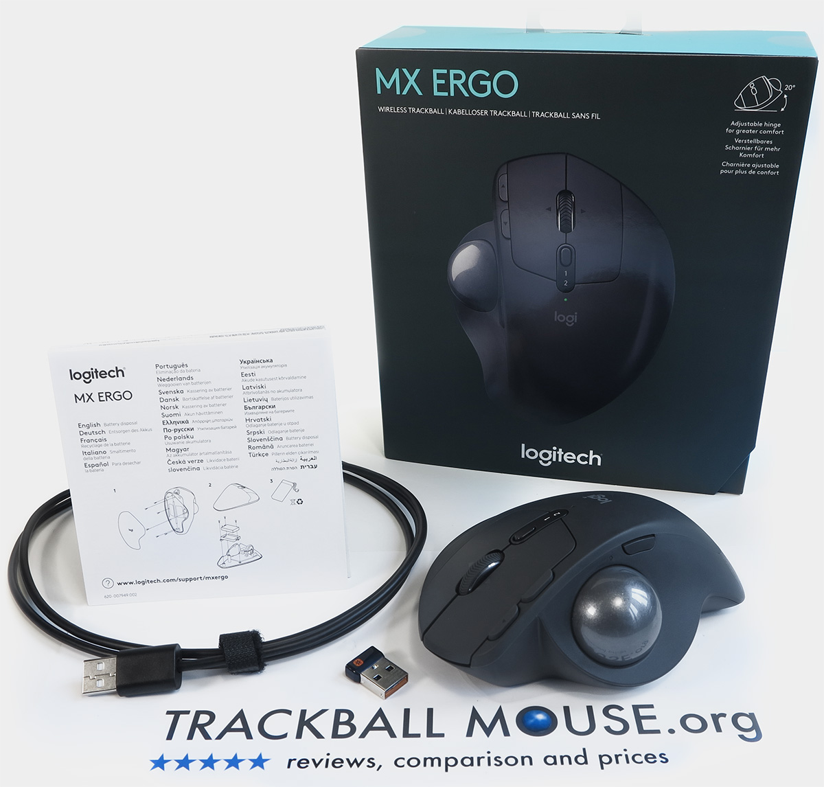 Logitech MX Ergo Wireless Trackball Mouse, Ergonomic