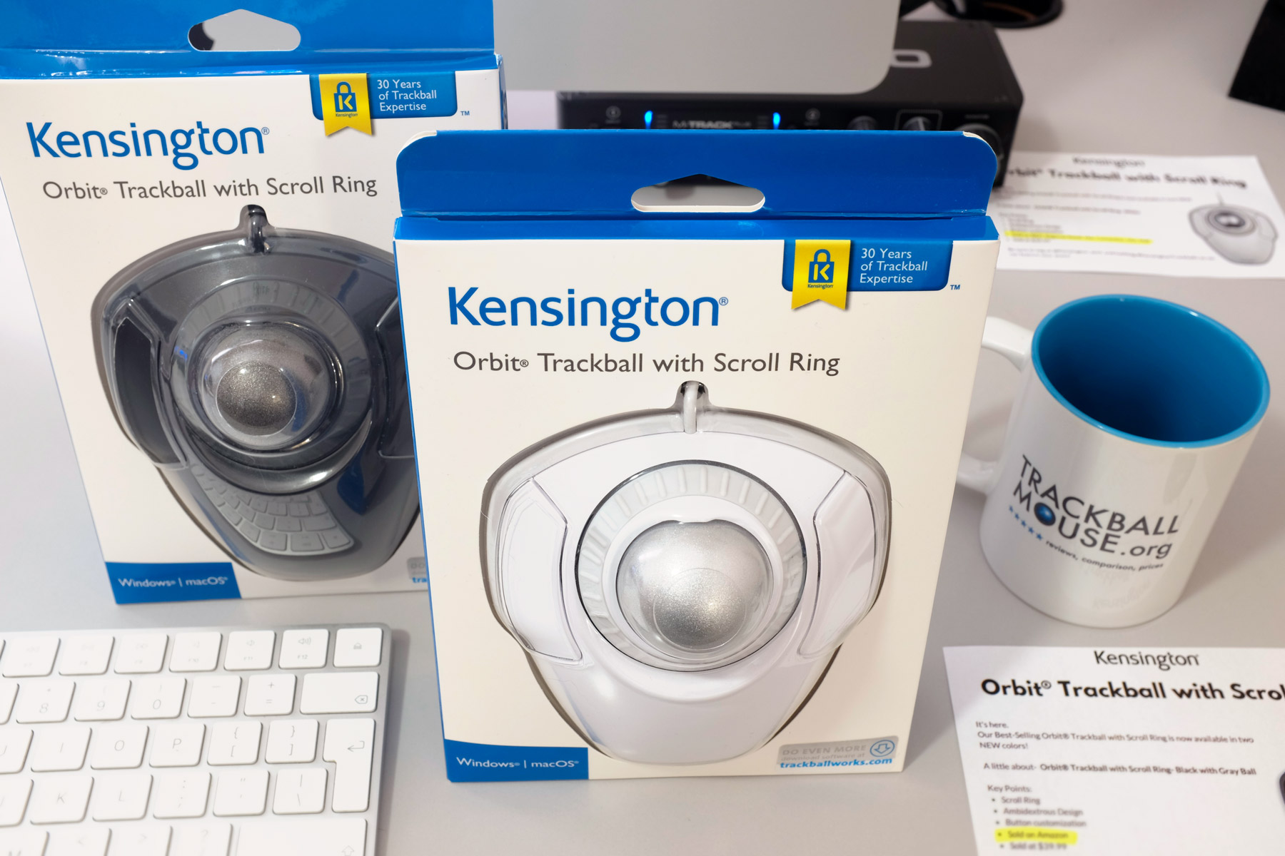 Kensington Orbit With Scroll Wheel Anniversary white and grey in box packaging
